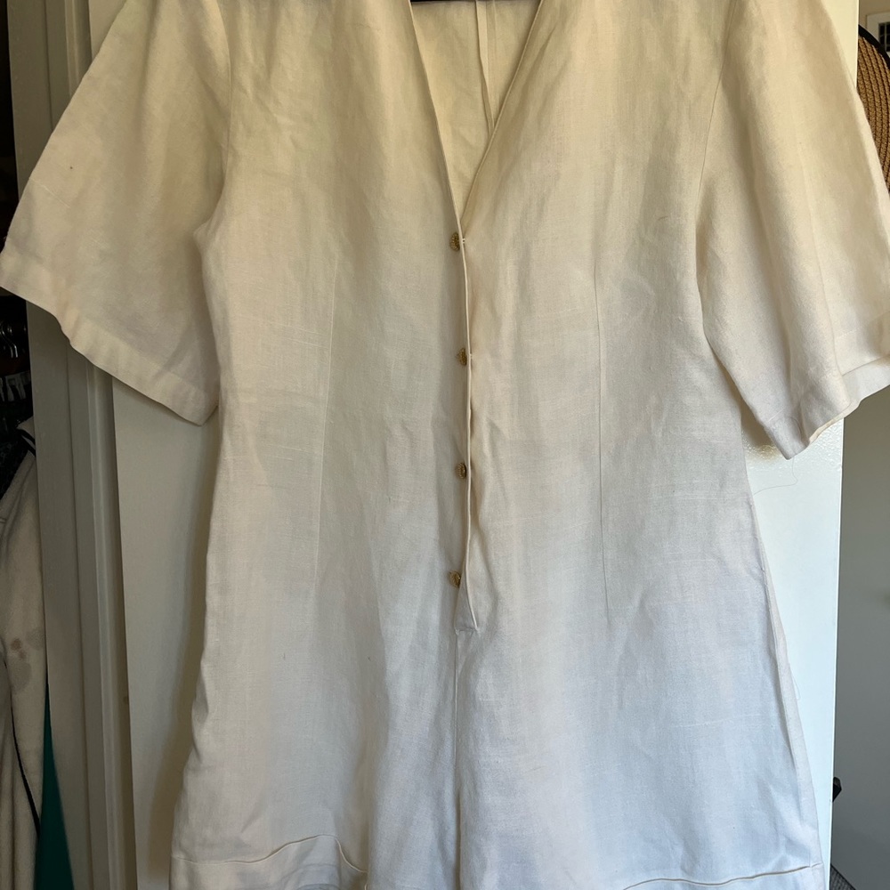 Linen shorts romper jumpsuit white gold buttons
